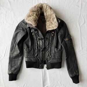 Vintage Danier Lined Leather Jacket with Faux Fur Collar in Charcoal